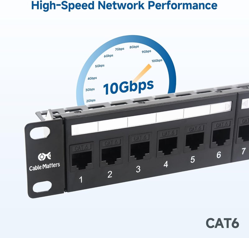 CableMatters لوحة توصيل إيثرنت 1U 19 بوصة 24 منفذ 10Gbps Cat6 مع كاوية متكاملة وشريط إدارة الكابلات، لوحة توصيل شبكة قابلة للتثبيت على الرف أو الحائط - Image 2